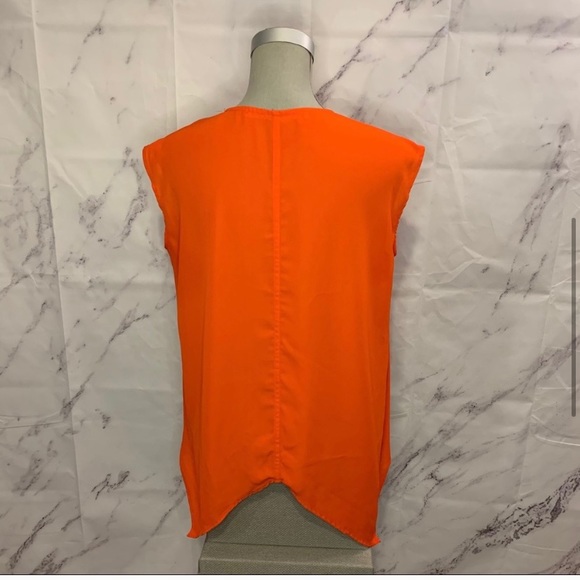 Orange Sleeveless Blouse with Asymmetrical Hem - Picture 6 of 7